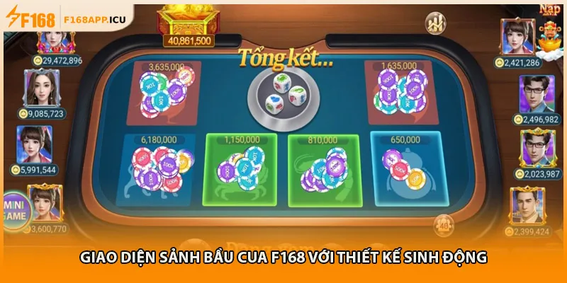 Giao diện sảnh bầu cua F168 với thiết kế sinh động